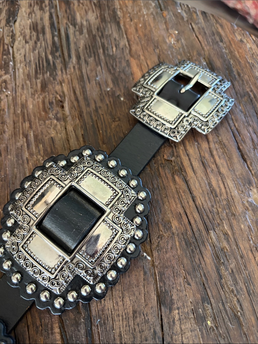 Black Leather Western Concho Belt with Silver-Tone Buckles medium.
